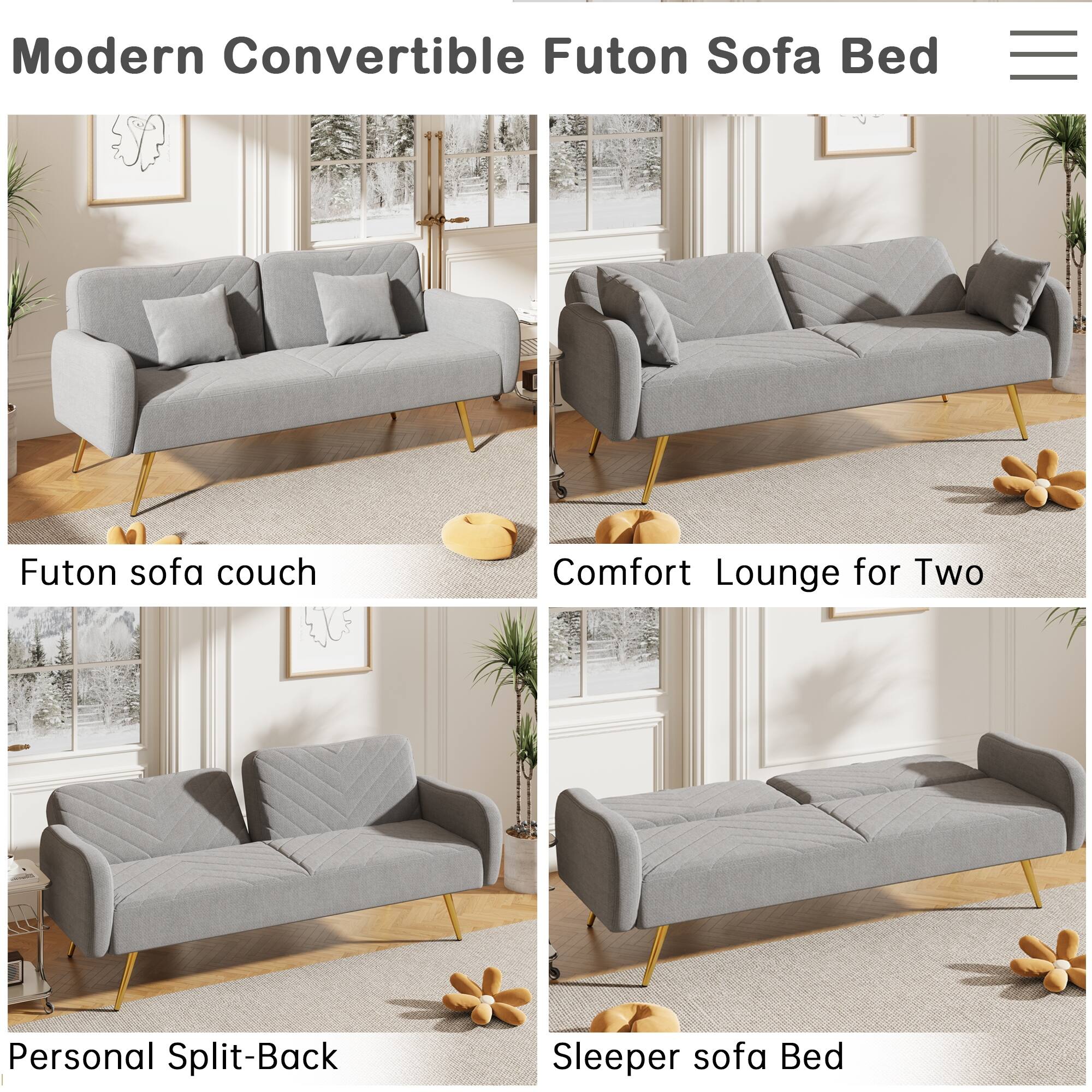 70.47" Fabric Double Sofa with Split Backrest and Two Throw Pillows